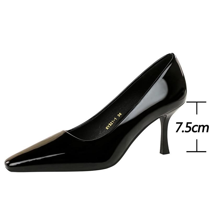 Women 7.5 cm Heels Patent leather Women Pumps Square head Kitten heels Stiletto Elegant banquet shoes Sexy party shoes