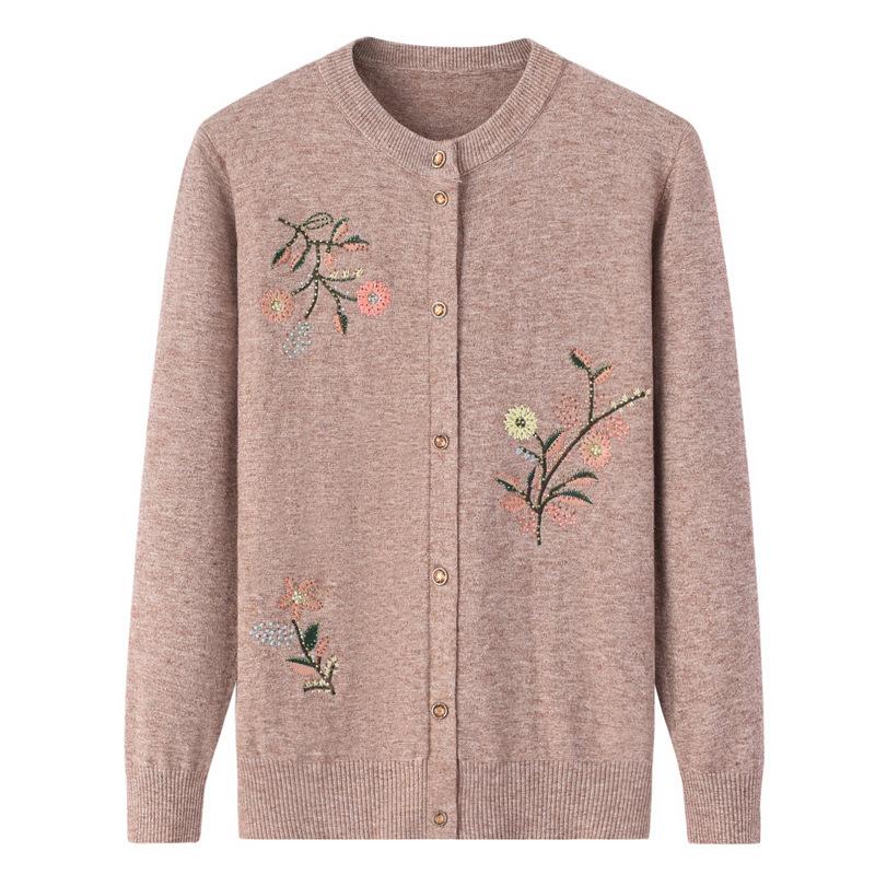 

Весенне-осенний тонкий свитер с маленьким цветком, женский вязаный кардиган, темпераментная элегантная одежда для пожилых людей XL хаки