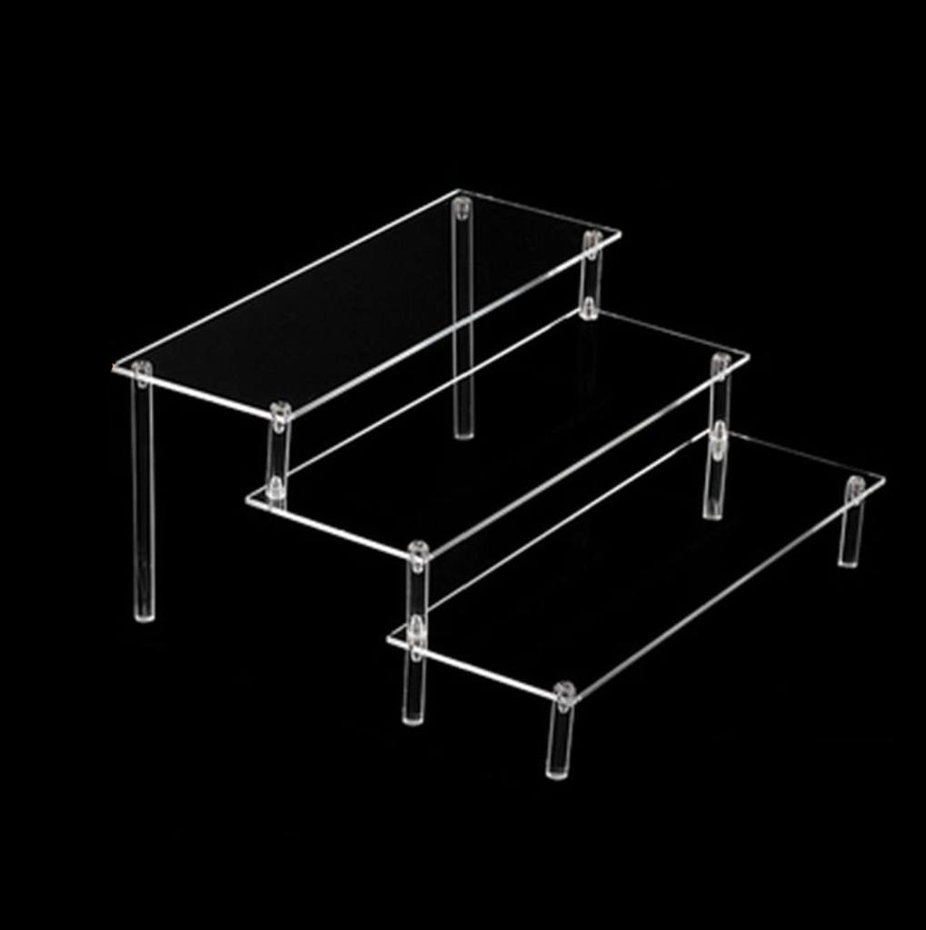 ENN LLC Figure Display, 3-Tier Acrylic Stage with Stand (30cm Wide, 3 Clear Tiers)