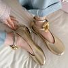 Inner Increase Women's Shoes Spring New Round Head Shallow Mouth Metal Buckle A Word with Light Single Shoes