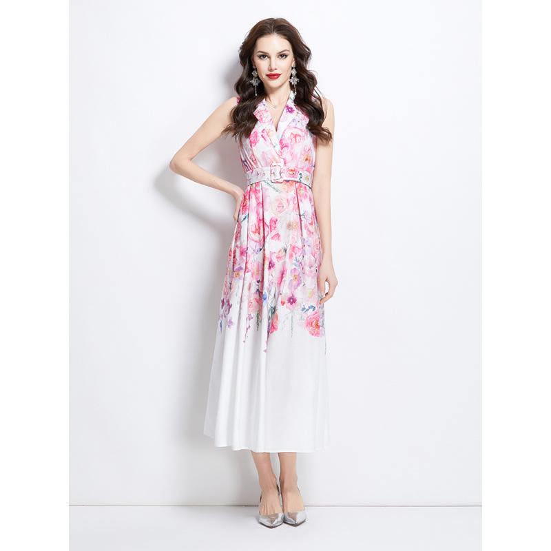Elegant Floral Oil Painting Sleeveless Long Dress - Spring 2025 Collection Small белый