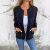 Autumn Winter Women's Casual Versatile Zipper Pocket Jacket Coat for Europe America Cross-border
