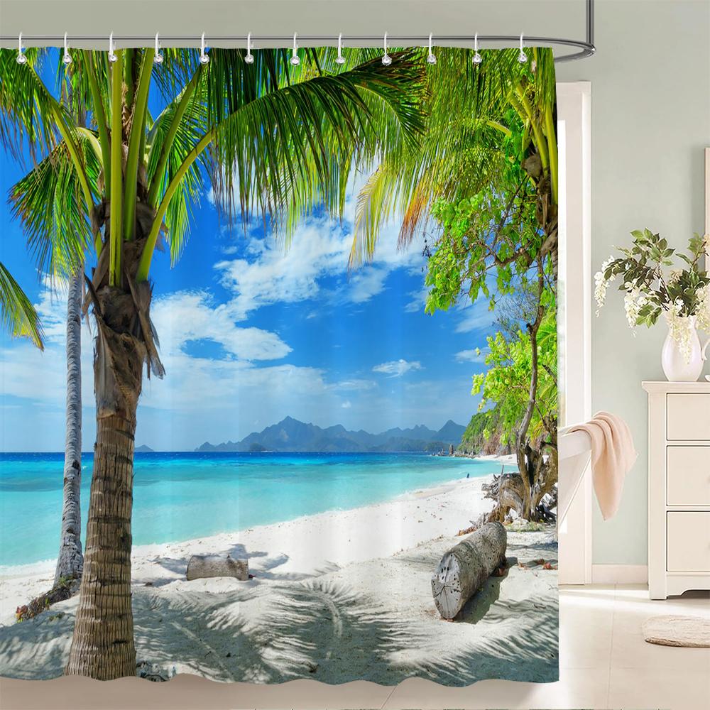 Sonnenlicht Ozean Strand Stoff Duschvorhang Badezimmer Vorhänge Sonnenuntergang Dämmerung Meer Große Größe 300x180cm Duschwand Mit 12 Haken