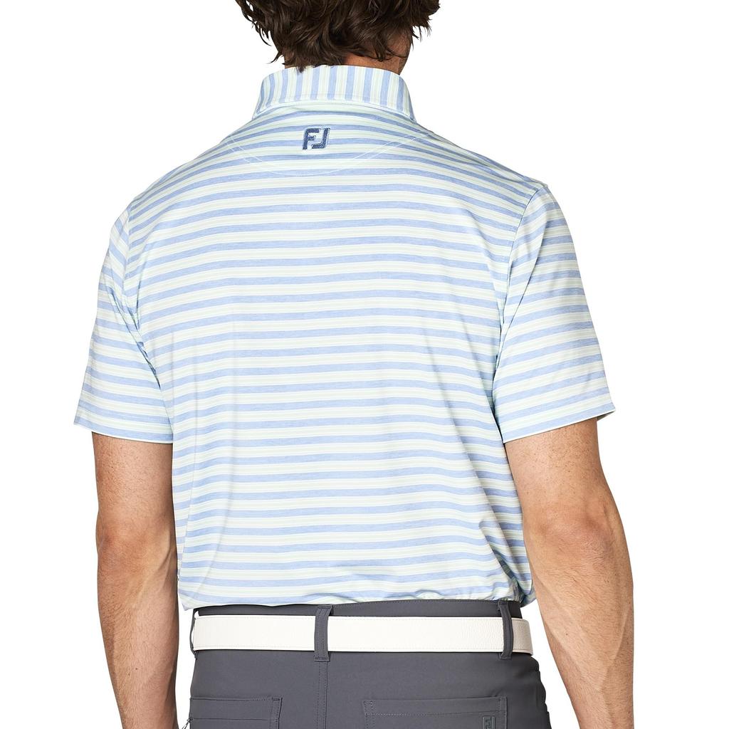 FootJoy Men's Heather Stripe Short Sleeve Button-Down Golf Shirt, Heather Blue Jay, Size L (FJ-S25-S11, 34519-L)