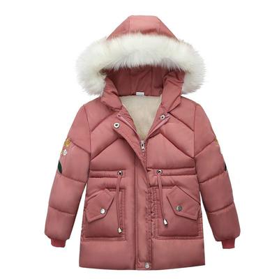 Winter-Mädchen-Baumwolljacke, verdickte mittellange Jacke, Kinder-Baby-Plüsch-Kapuzen-Plüschjacke