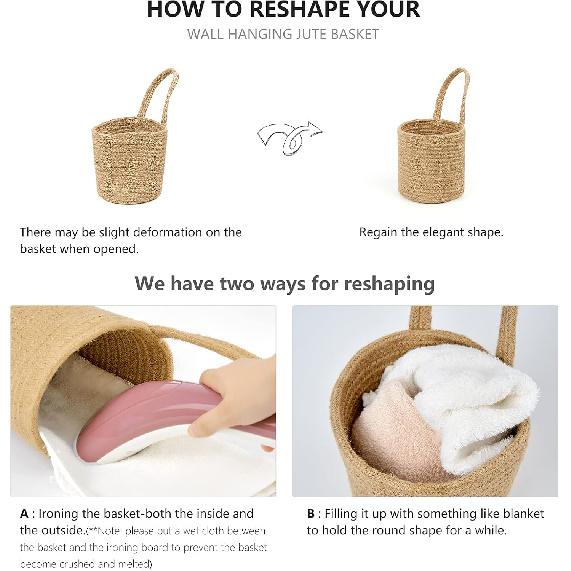 Dahey 2 Pack Wall Hanging Rope Basket with Artificial Eucalyptus Farmhouse Decor, Jute Woven Storage Organizer Flower Plants Basket Set Rustic Wall