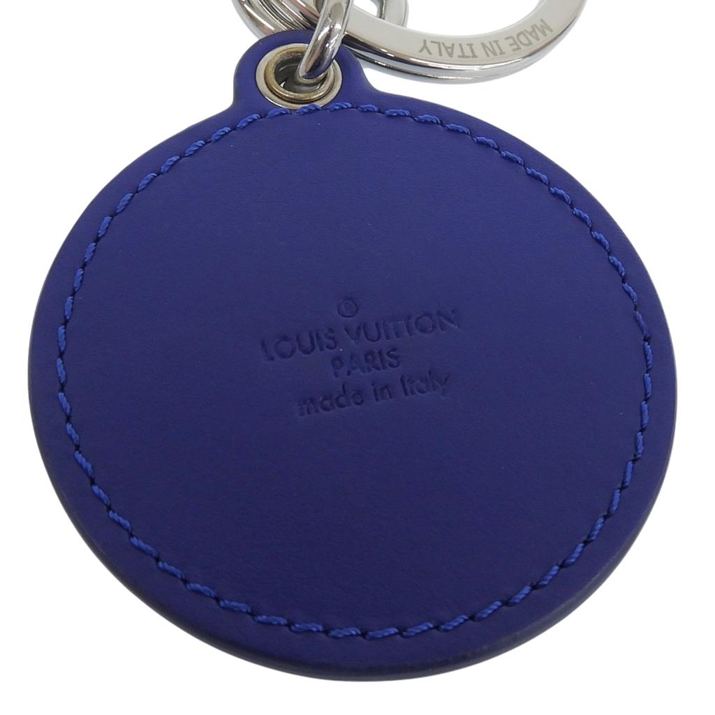 Excellent LOUIS VUITTON key ring Porte Cle LV Padded Circle blue leather M00744 Used