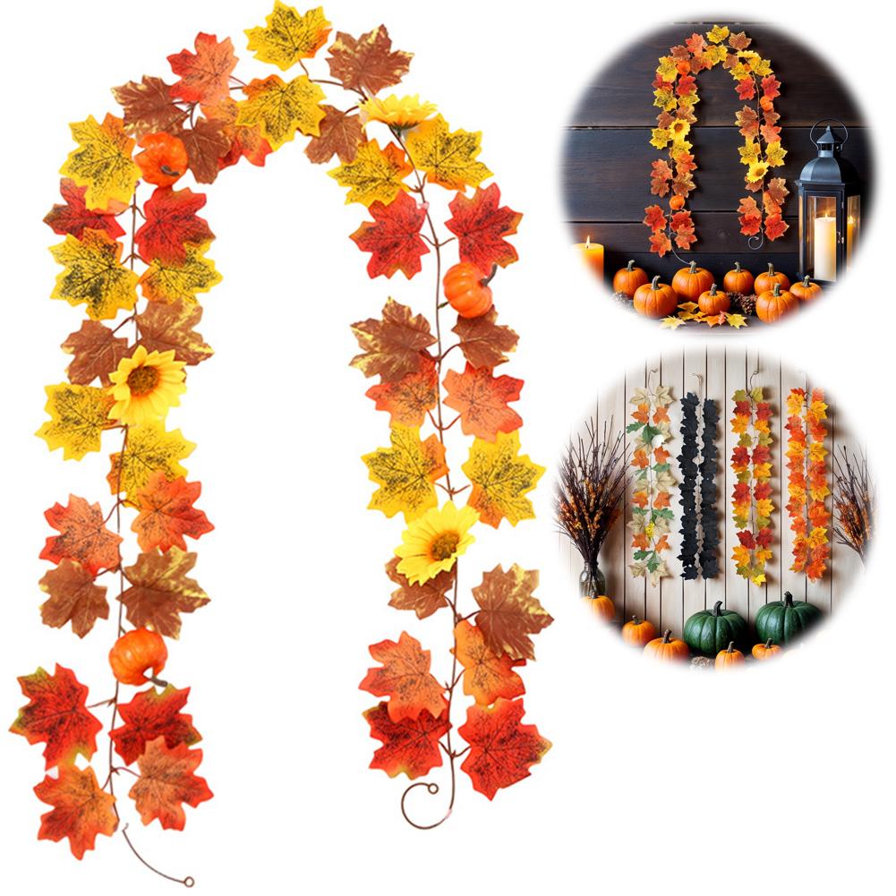 Autumn Decor Artificial Maple Fall Leaf Vine Garland Hanging Wedding Thanksgiving Decorations Home Halloween Fireplace Decor