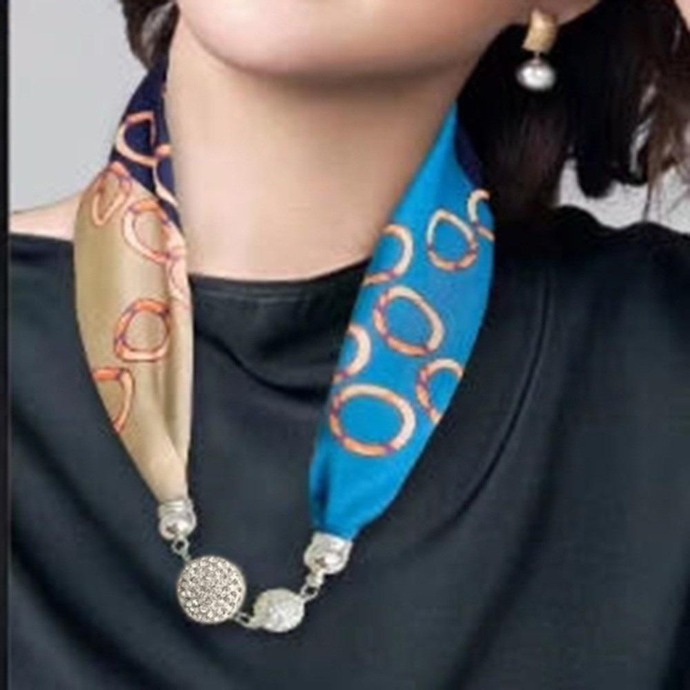 Pearl Diamond Silk Scarf Korean Retro Women's Scarf Chain Magnetic Buckle Scarf  Effortless Styling