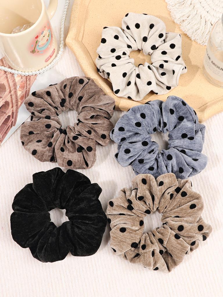 Polka Dot Solid Colorful Scrunchies For Women Girls No Damage Elastic Hair Ties For Thin Thick Hair Premium Durable
