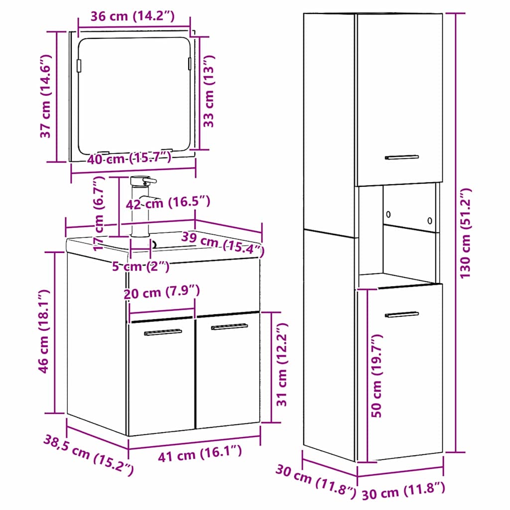 Bathroom Furniture Set with Shelf 4 pcs Reclaimed Wood Effect Wood Based Material