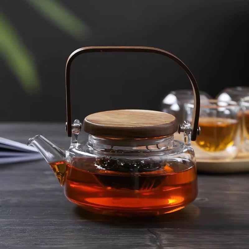 Hanyou Acacia Wood Glass Teapot with Wooden Lid