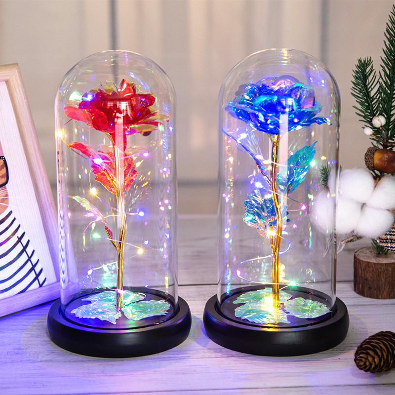 Eternal Rose Gold Foil Flower Gift Box with Plastic Cover