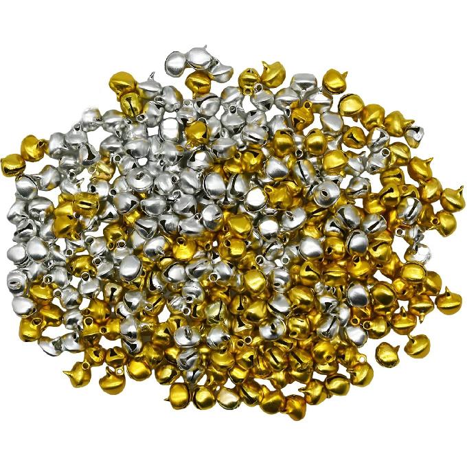 300Pcs 1/4inch Mini Jingle Bells 8mm Tiny Craft Bells Small Metal Bells Bulk for DIY Bracelet Anklets Necklace Knitting Jewelry Making (Silver, Gold)