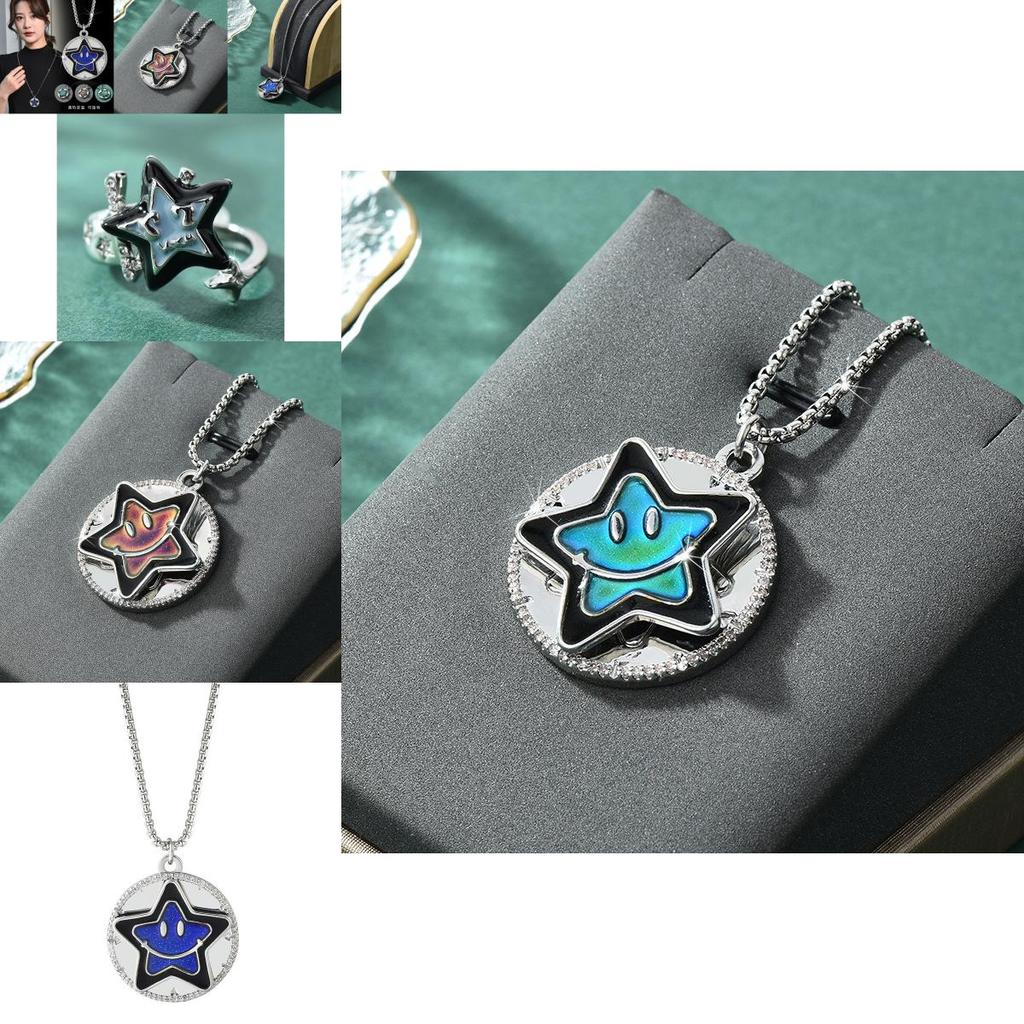 Fashionable Long Sweater Chain Necklace With Elegant Lucky Star Spinner Pendant