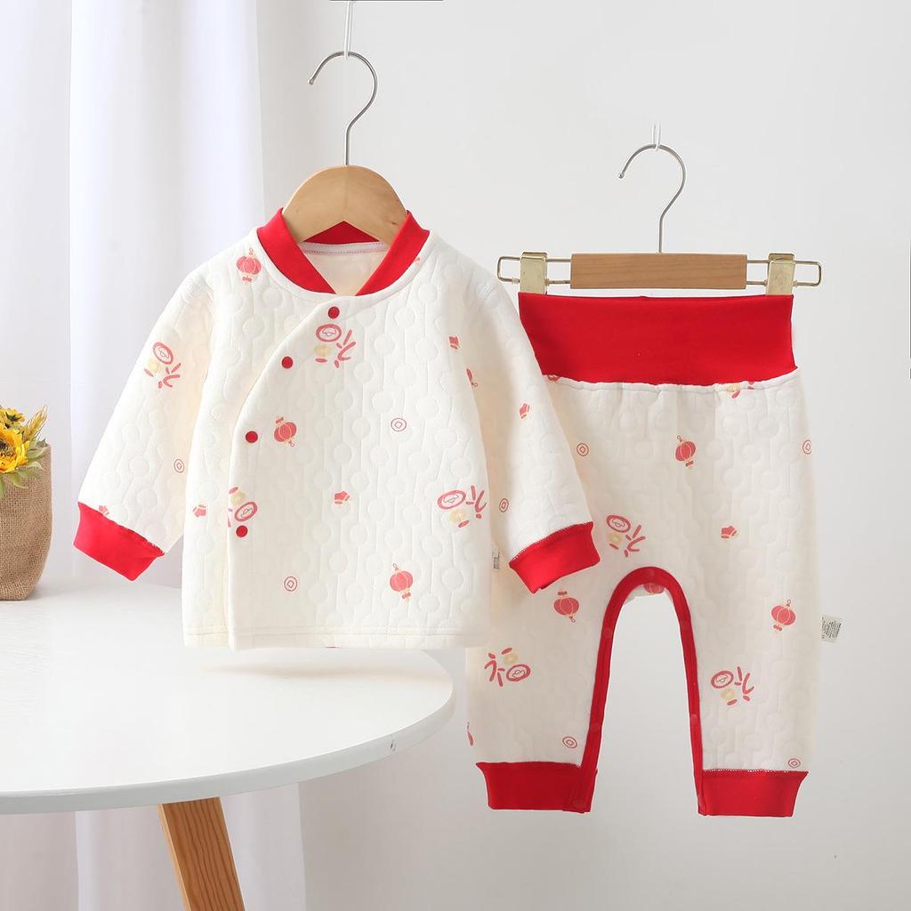 Noworodkowy Pikowany Bawełniany Zestaw Ciepłej Bielizny z Wysokim Stanem na Jesień/Zimę