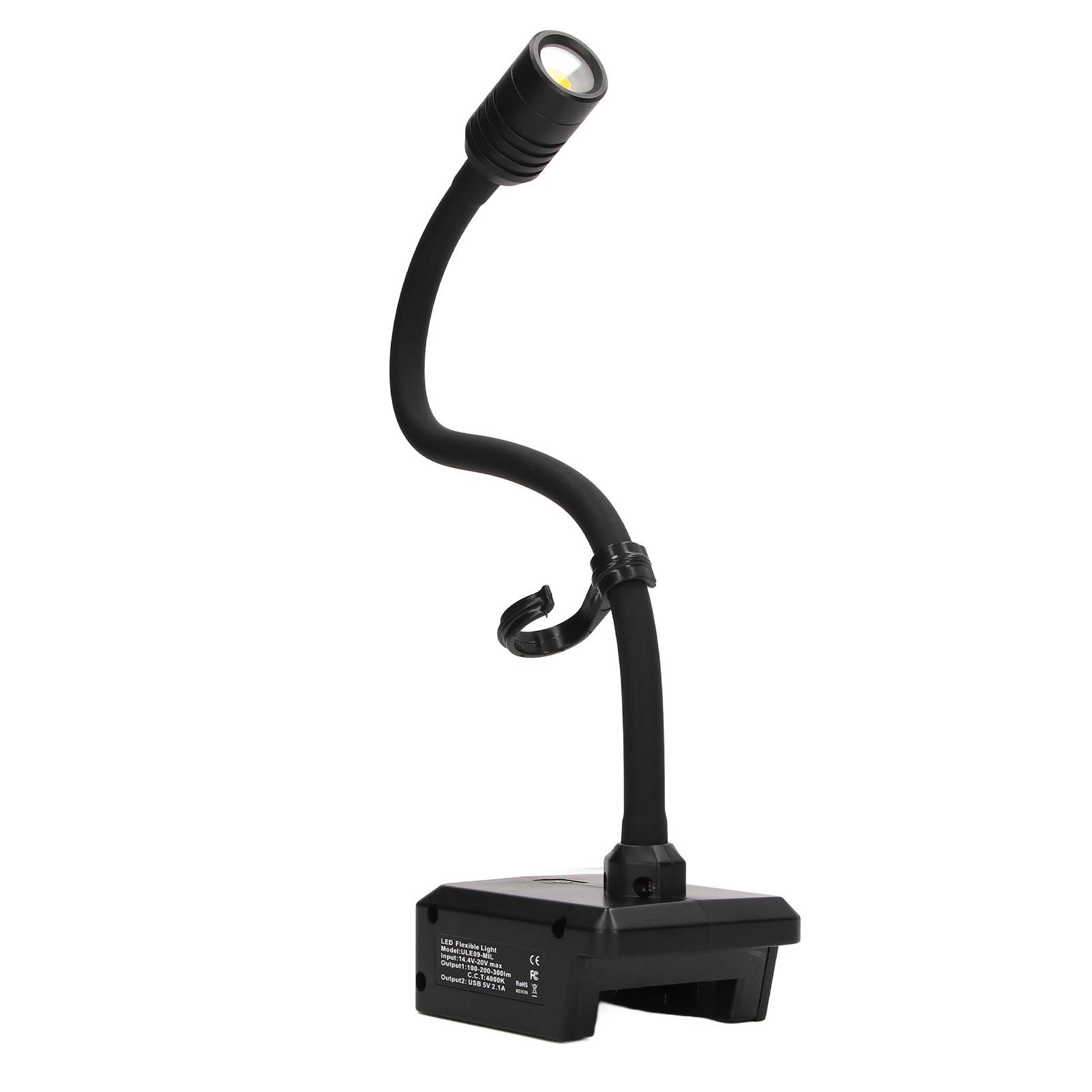 

Gooseneck Work Light LED Cordless Lamp Rechargeable 2 USB Ports 3 Level Adjustable with Hook
