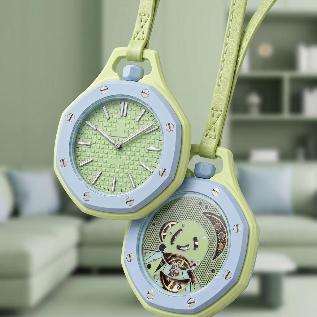 Biokeramisch Achtkant Popstijl Zakhorloge Bedrukt Logo Uurwerk Horloge 40mm Wijzerplaat Leren Nekkoord Modekleur Hanger Klok