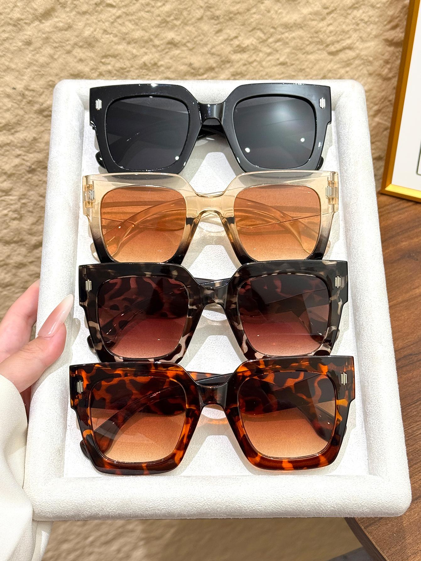 4Pcs Retro Fashion Oversized Square Sunglasses Set, Fashionable, Light Luxury, Exquisite Casual Sunglasses, Holiday Gifts