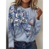 Women's Plus Size Floral Print Long Sleeve T-Shirt with Slight Stretch - Casual and Comfortable