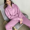Conjunto de Moletom Feminino de Duas Peças Combinando com Zíper Curto e Calça de Moletom Conjunto para Relaxar Agasalho Pulôver
