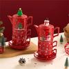 Red Ceramics Teaware Sets Santa Claus Snowman Elk Teapot Teacup Christmas Coffee Cup Saucers Stackable Xmas New Year Gifts