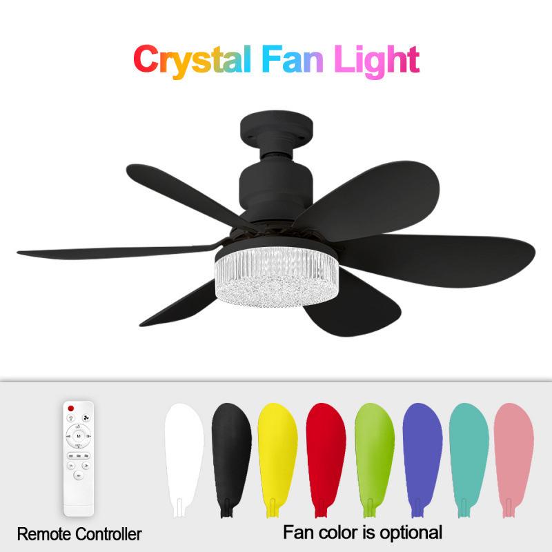 E27 Crystal Ceiling Fan Light with Remote Control - LED Six-Blade for Bedrooms