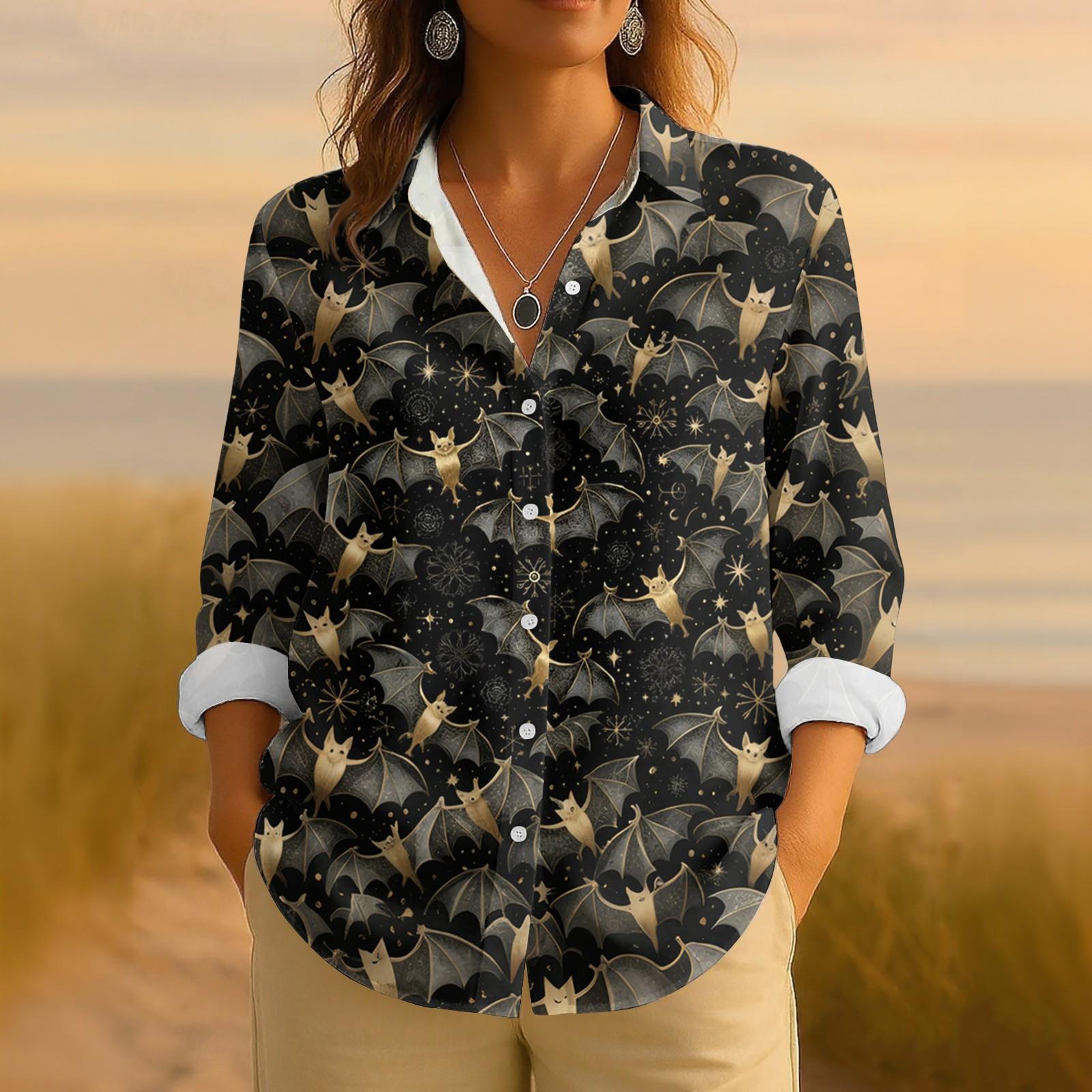 

Женская ретро рубашка с принтом на Хэллоуин, на пуговицах, с длинным рукавом, повседневная, с обычным воротником XL