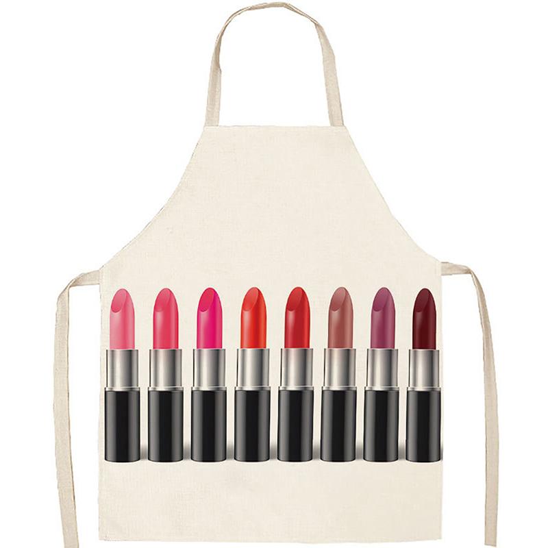 Nail Polish Lipstick Beauty Kitchen Women Apron Household Cleaning Flax Pinafore Salon Home Cooking Baking Adult Bib