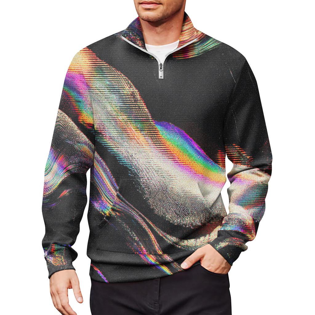Men's Loose Casual 1/4 Zip Sweatshirt Fashion Printed Long Sleeve Top With Pockets