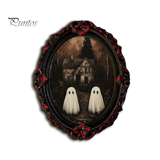 Dark Academia Home Accessories Halloween Wooden Refrigerator Magnet, Vintage Gothic Fridge Magnets, Oval Frame Decorative Metal Surface Magnets