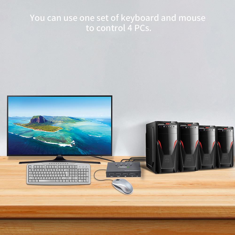 Přepínač AIMOS 4K@60Hz 4portový přepínač USB přepínač Přepínač 4v1 výstup se synchronizací dálkového ovládání