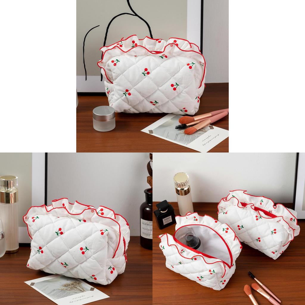 Floral Cherry Cosmetic Bag With Breathable Polyester For Daily Use
