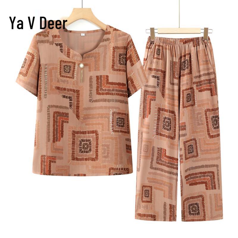 Yaloo Women s Plus Size Ice Silk Short Sleeve Two-Piece Set 3XL