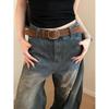 Vintage Retro Pu Leather Wide Belt For Women With Zinc Alloy Buckle For Denim Waist Accessory