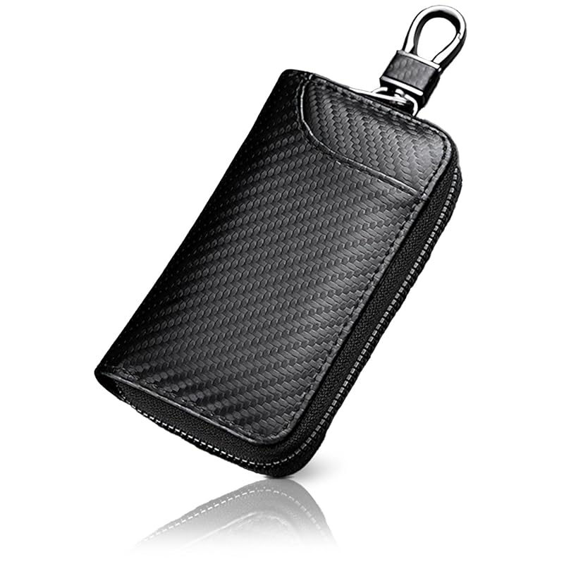 

[CROWNCAT] key case men s smart key [Durable and stylish carbon leather x Up to 8 pieces can be stored! Key hook & ring x Compact palm size x Card