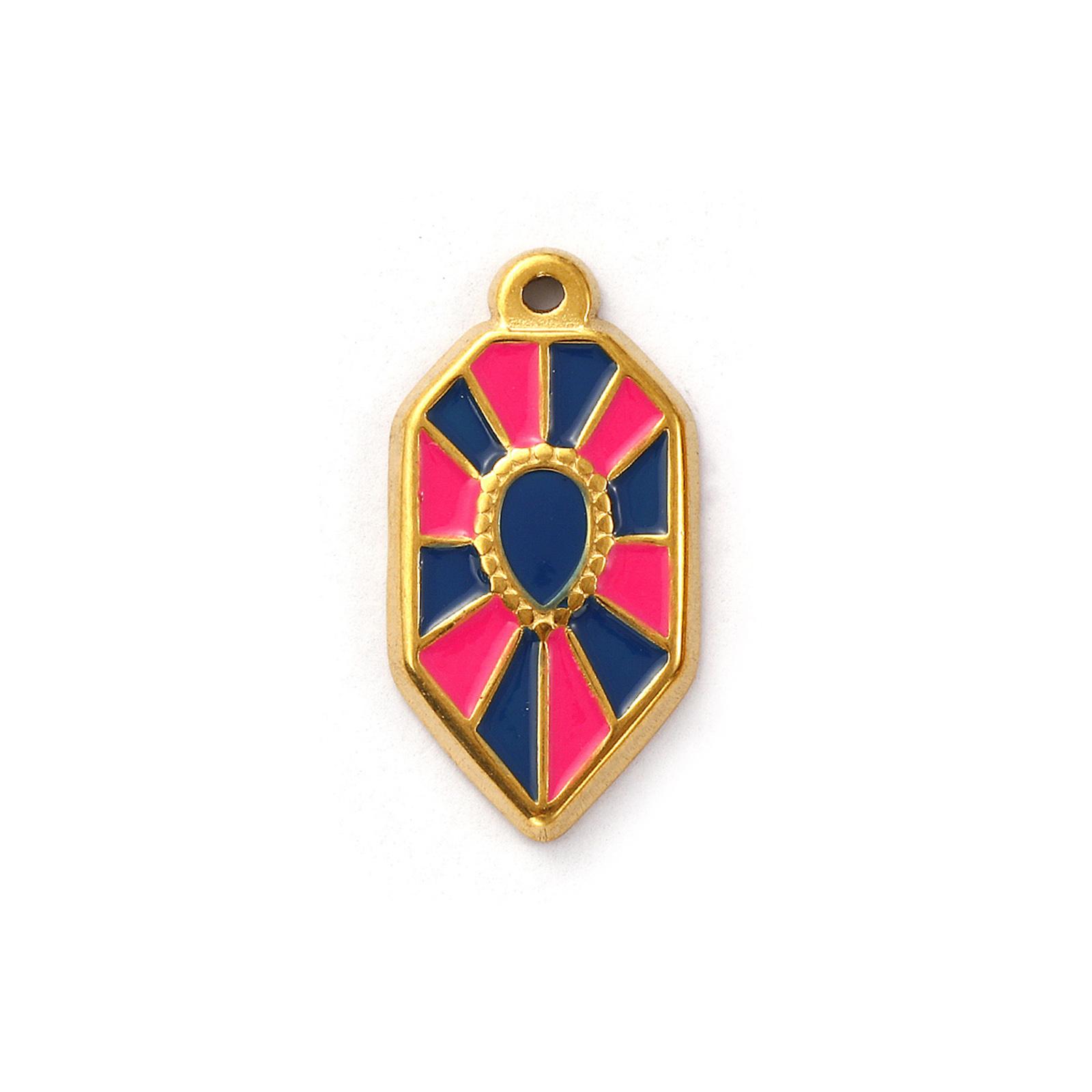 

1 Piece 304 Stainless Steel Charms 18K Gold Plated Enamel Octagon Hexagon Shape Dolphin Hummingbird Bee Pendant Necklace DIY
