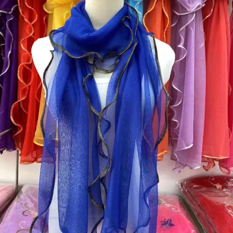 Gold Silk Ruffled Scarf: Elastic, Warm, and Curled for Dance or Daily Wear