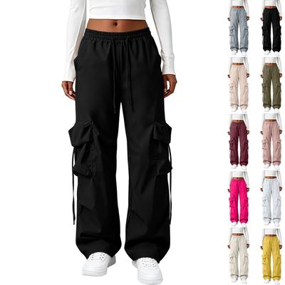 High Waist Wide Leg Cargo Pants for Women Loose Fit Straight Leg Trousers with Multiple Pockets and Adjustable Waistband Casual Bottoms