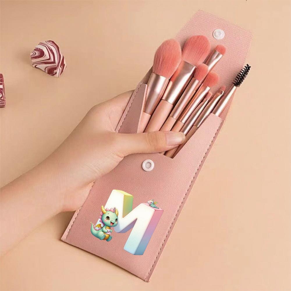 8pcs Pink Professional Makeup Brushes Set Soft Synthetic Bristles With Travel Case For Blush&Eyeshadow Cartoon Animal Pattern