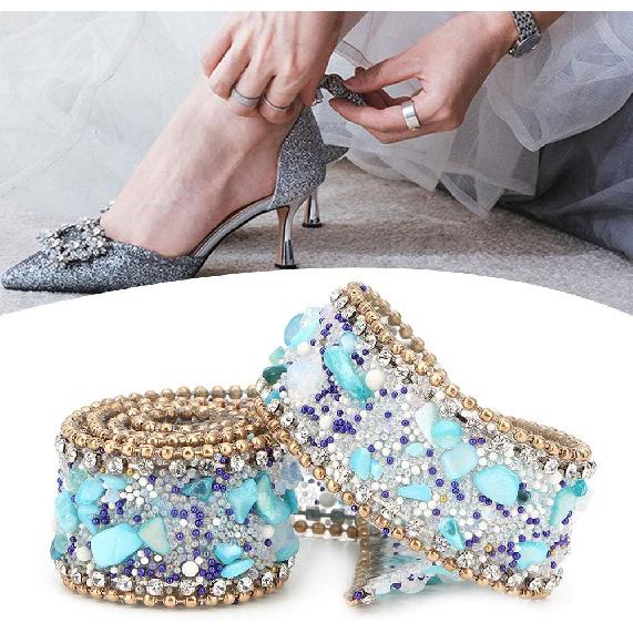 0.5M Crystal Rhinestones Ribbon, DIY Artificial Mesh Wrap Roll Chain Trim Banding Applique for Wedding Party Floral Arrangements(#02)