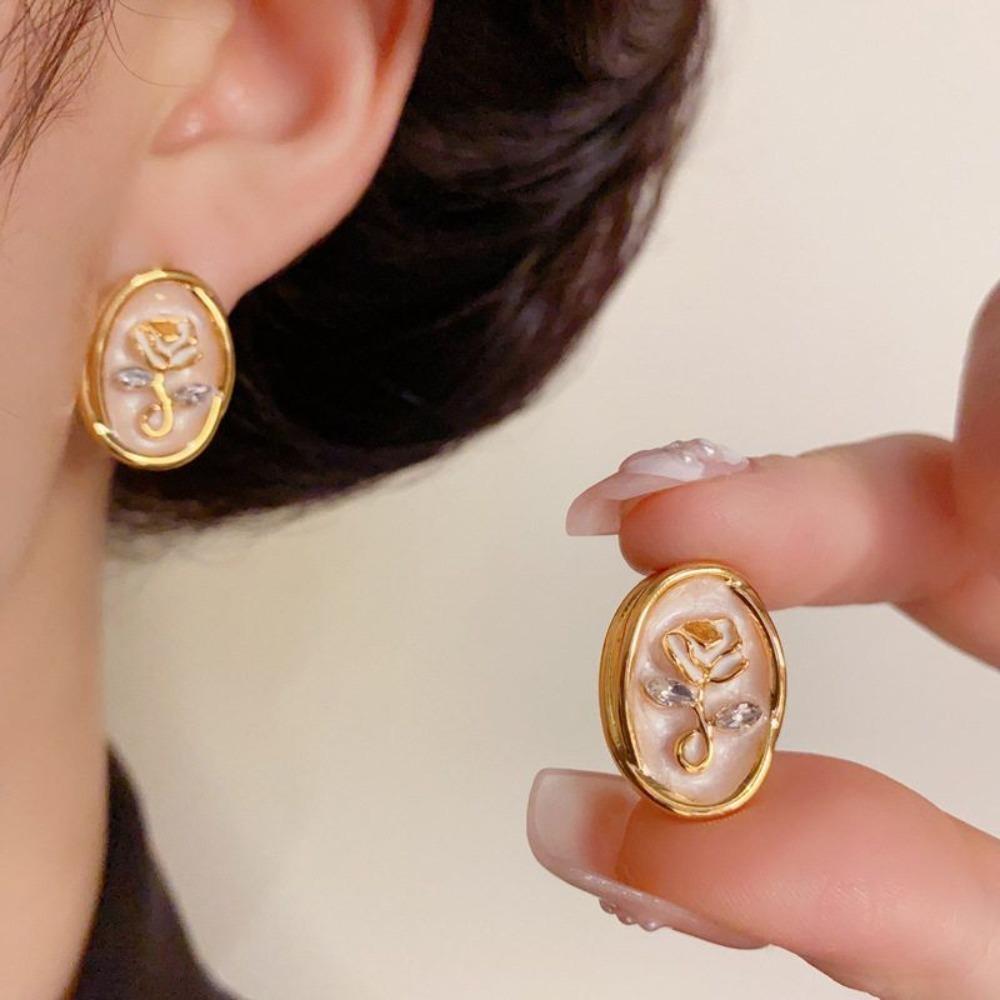Oil Drop Vintage Earrings Women Ear Jewelry Sweet Stud Earrings Vintage Rose Flower Earrings  Gift