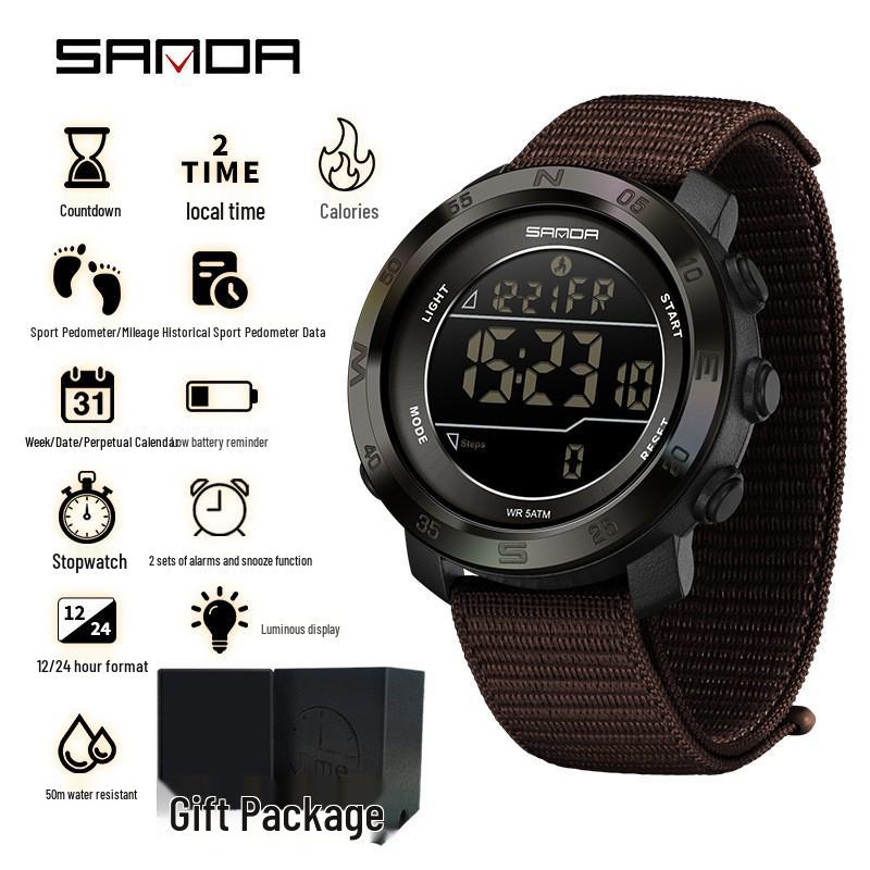 SANDA Unisex Sports Watch: Perpetual Calendar, Alarm, Dual Time Zones, Pedometer.