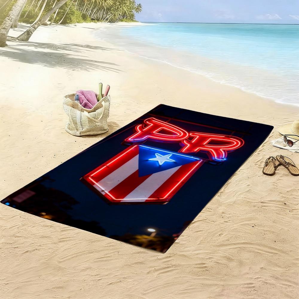Telo da Spiaggia Portoricano Oversize, Microfibra Morbida Asciugatura Rapida Stampa Bandiera PR Neon Asciugamano da Bagno Grande Coperta da Spiaggia per Piscina e Viaggio