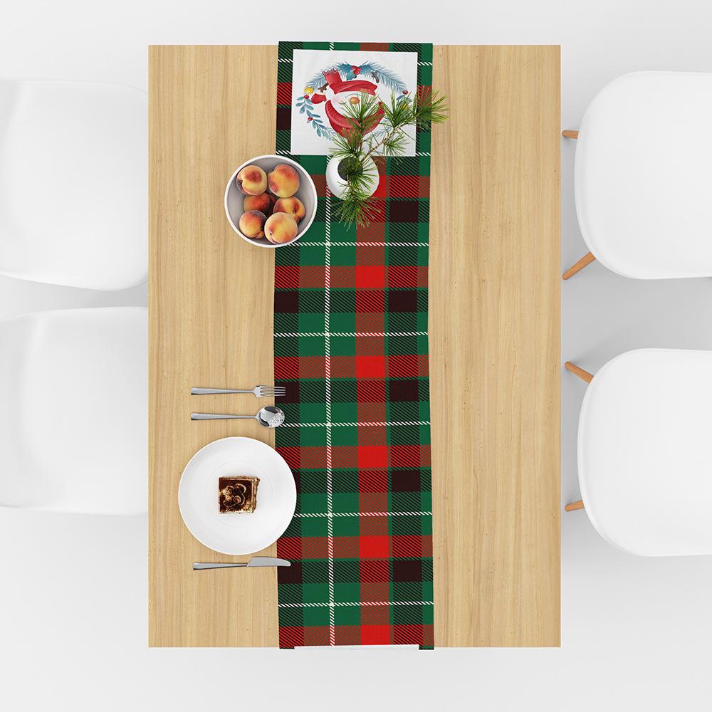 Linen Christmas Table Flag with Snowman & Santa Prints - Festive Table Mat Decorations