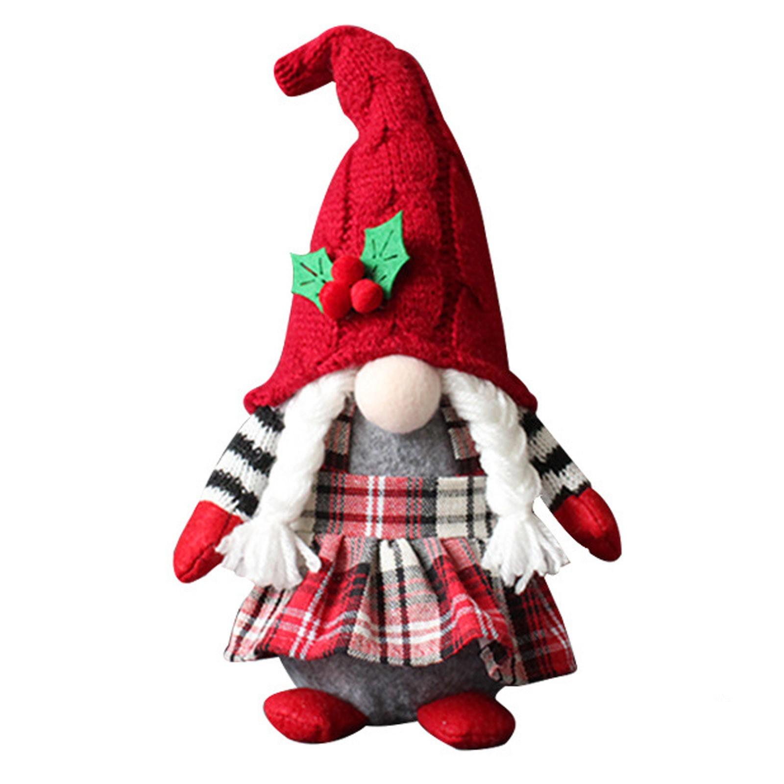 CuteBraided Faceless Doll Plaid Hooded Forest Old Man Doll Home Plush Desktop Ornaments One Size