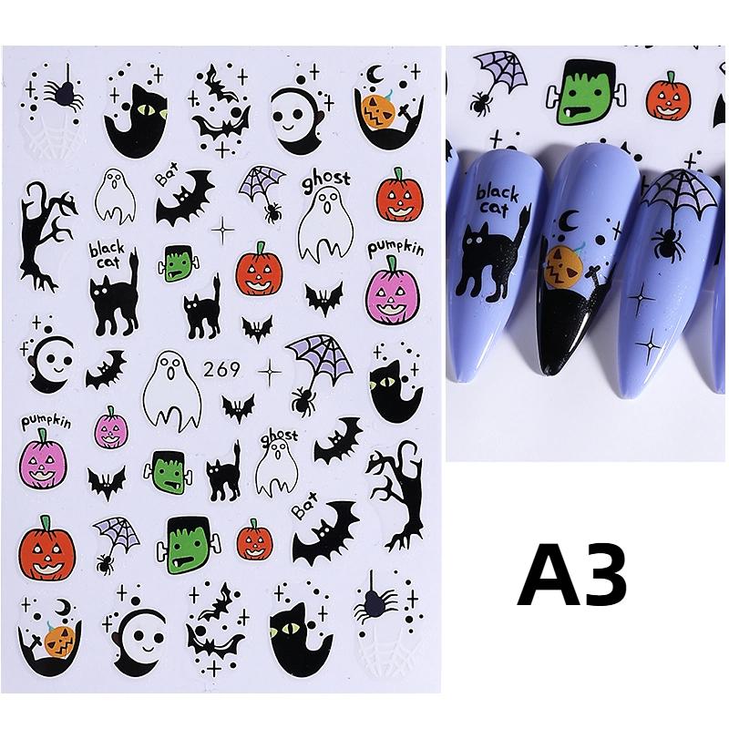 1/6 Pcs Halloween Nail Stickers Cute Skull Pumpkin Ghost Spider Nail Slide Decals Nail Supplies Manicure Decoration