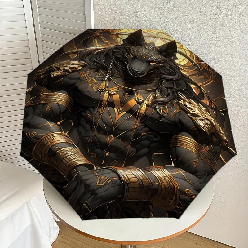 1 Stück Ägyptischer Anubis Regenschirm - 8 Speichen verstärkt, Automatisches Öffnen, Leicht & Langlebig, Niedliches Modeaccessoire für den Außenbereich, Strand oder Freizeit, Strand