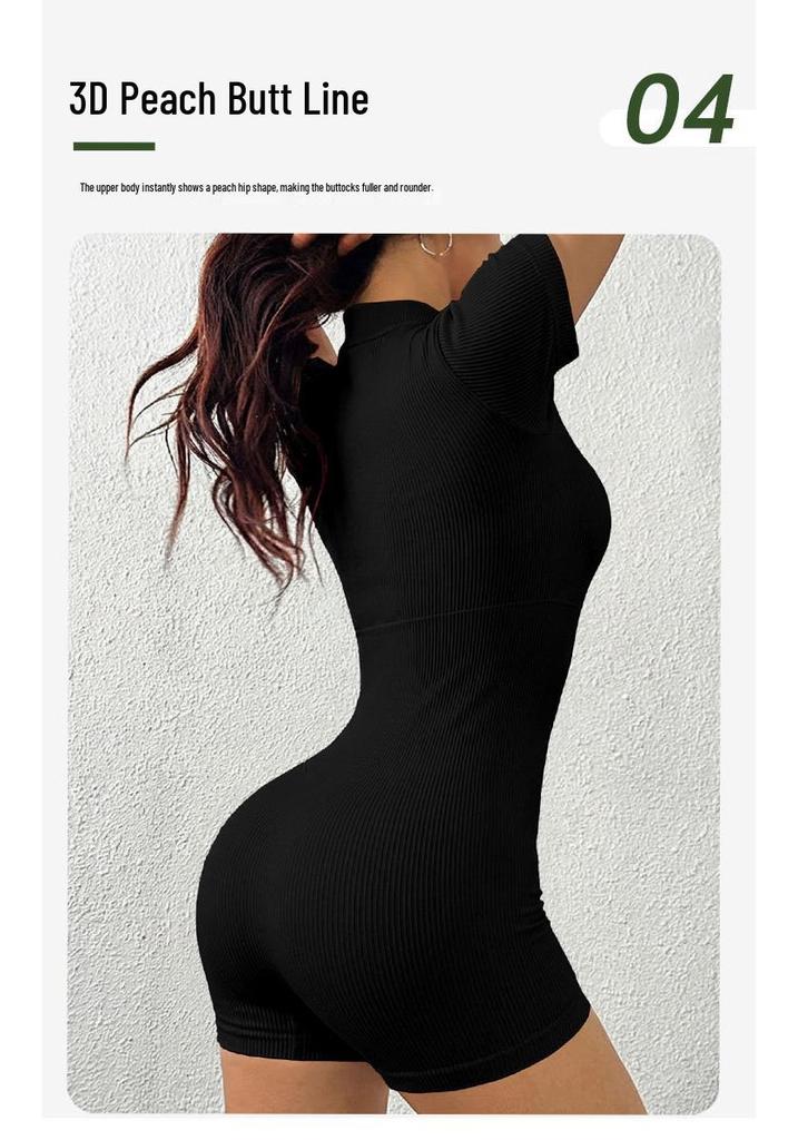 Seamless Cross-Zip Short Sleeve Yoga Jumpsuit