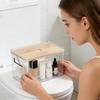 Transparent Garbage Bag Storage Box Garbage Bag Dispenser Under Sink Stackable Clear Organizer Bins With Bamboo Wood Lid